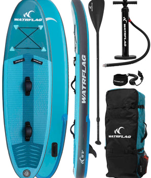 Watrflag MultiFun SUP Board 8'3'' Set - 251 cm - Hybrid Inflatable Stand Up Paddle Board for Wavesurfing, SUPing and Kneeboarding incl. paddle, pump and backpack.