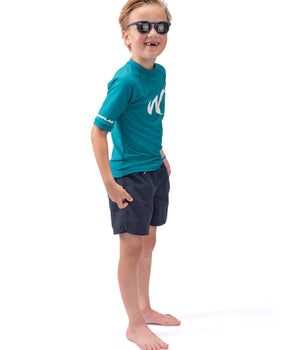 Watrflag Rashguard Valencia Kids Petrol - UV protective surf shirt short sleeve